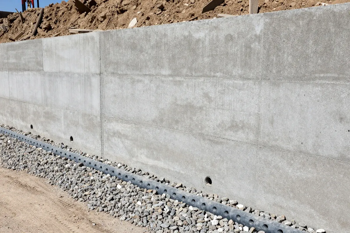 Drainage en gravier et barbacanes derrière un mur de soutènement